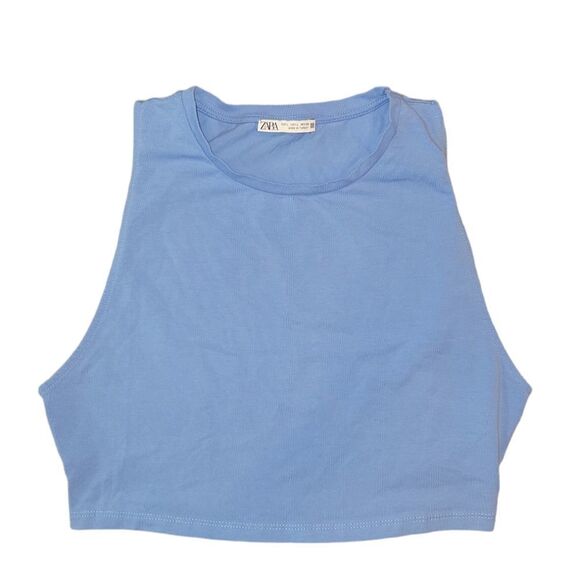 NWOT Zara Blue crop top with a round neckline L - Picture 2 of 6